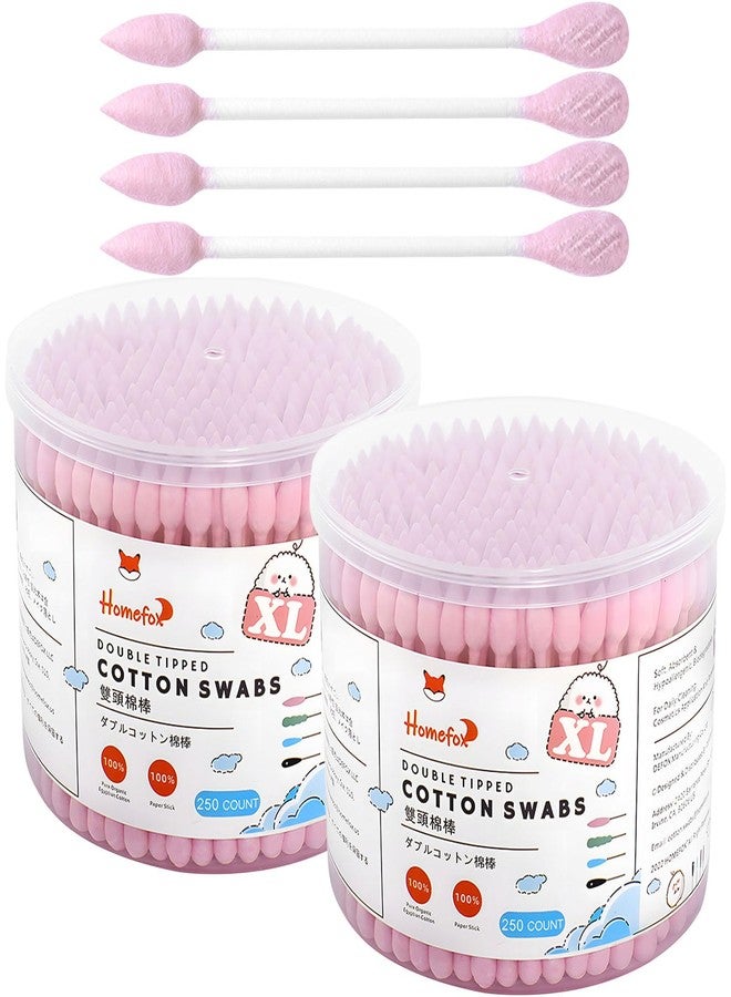 HOMEFOX Pink Cotton Swabs Flattened Pointed - 500 Count Organic XL Cotton Bud Double Side Tight Firm Wounded Precision Extra Large Cotton Tips Applicator Blender Paper Stick, Flatten & Pointy (Pink) - Image 1